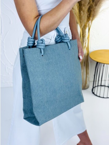 Dámska rifľová sivomodrá kabelka s kamienkami