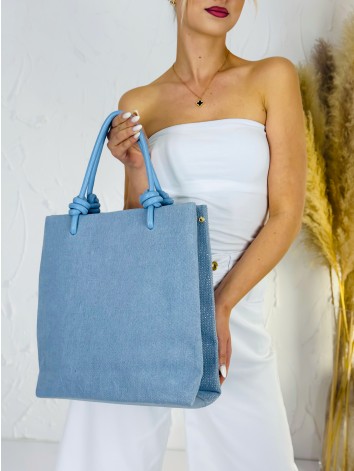 Dámska rifľová svetlomodrá kabelka s kamienkami