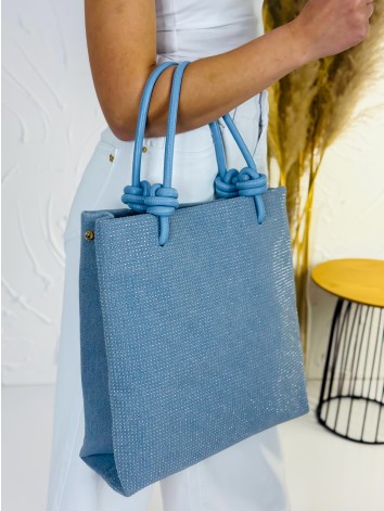 Dámska rifľová svetlomodrá kabelka s kamienkami