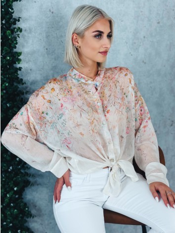 Dámska ružová kvetovaná blúzka s gombíkmi