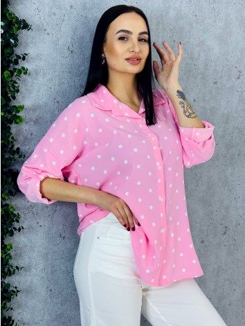 Dámska ružová oversize blúzka s bodkami