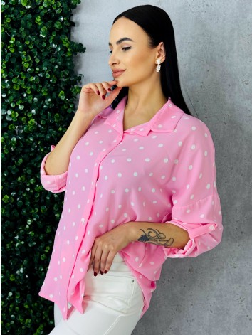 Dámska ružová oversize blúzka s bodkami