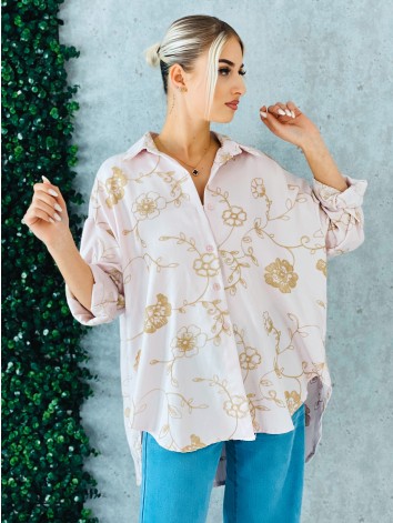 Dámska ružová oversize blúzka s nášivkami