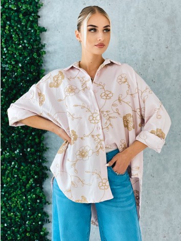 Dámska ružová oversize blúzka s nášivkami