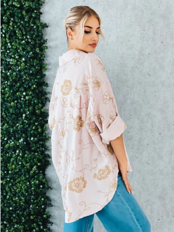 Dámska ružová oversize blúzka s nášivkami