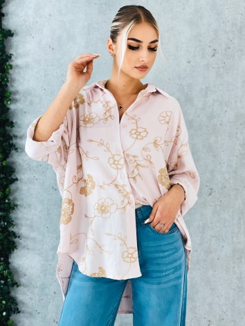 Dámska ružová oversize blúzka s nášivkami