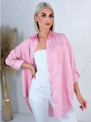 Dámska ružová oversize pruhovaná košeľa H