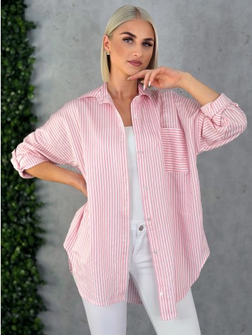 Dámska ružová oversize pruhovaná košeľa T