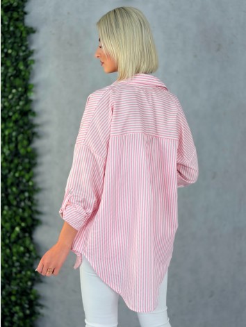Dámska ružová oversize pruhovaná košeľa T
