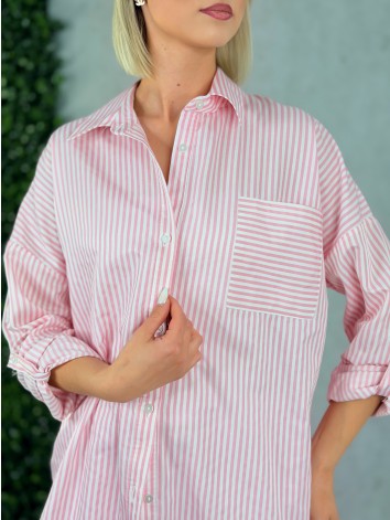 Dámska ružová oversize pruhovaná košeľa T
