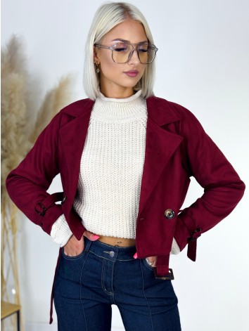 Dámska semišová bordová koženka s opaskom