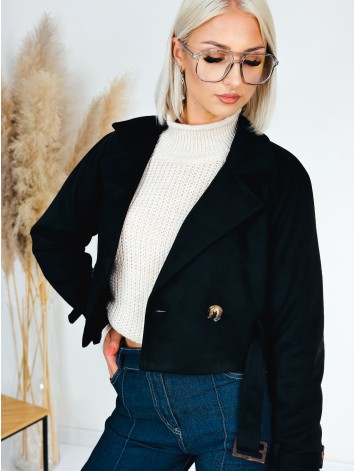Dámska semišová čierna koženka s opaskom