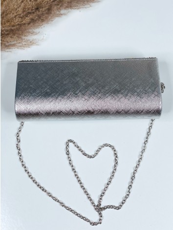 Dámska strieborná spoločenská kabelka s kamienkami a remienkom