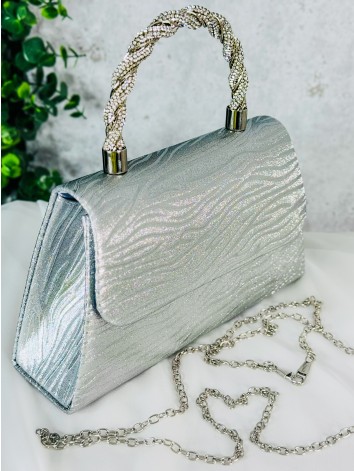 Dámska strieborná spoločenská kabelka s kamienkami Lusia