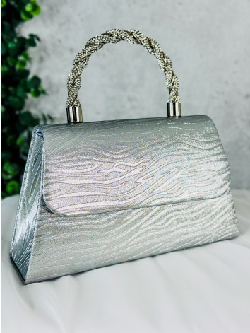 Dámska strieborná spoločenská kabelka s kamienkami Lusia