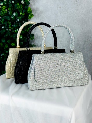 Dámska strieborná trblietavá spoločenská kabelka Emla