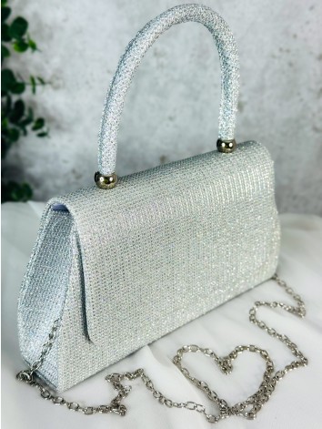 Dámska strieborná trblietavá spoločenská kabelka Emla
