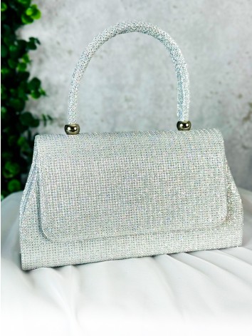 Dámska strieborná trblietavá spoločenská kabelka Emla