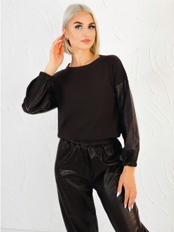 Dámska tmavo hnedá exkluzívna koženková súprava s našitými vreckami