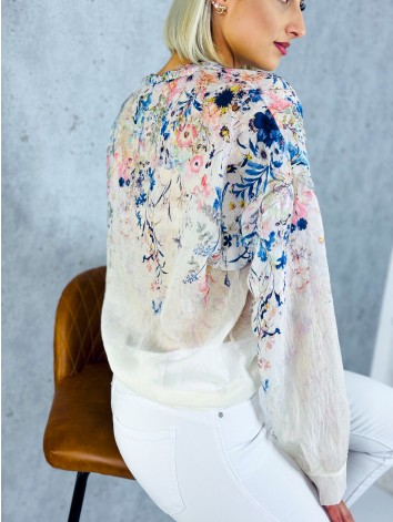 Dámska tmavo modrá kvetovaná blúzka s gombíkmi