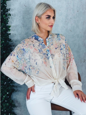 Dámska tmavo modrá kvetovaná blúzka s gombíkmi