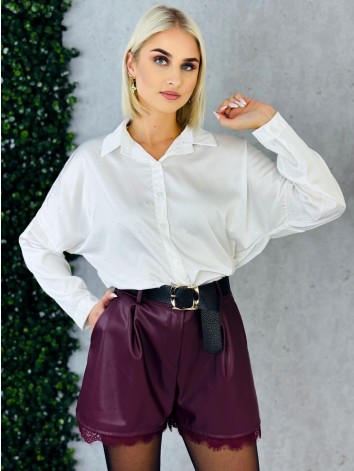 Dámska trblietavá saténová blúzka - biela