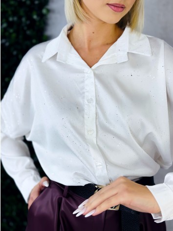 Dámska trblietavá saténová blúzka - biela