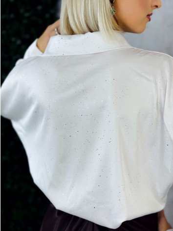 Dámska trblietavá saténová blúzka - biela