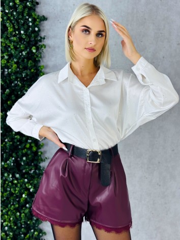 Dámska trblietavá saténová blúzka - biela