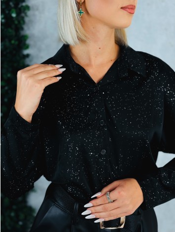 Dámska trblietavá saténová blúzka - čierna