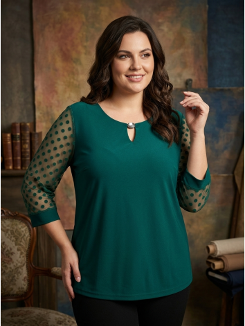 Dámska zelená blúzka s bodkovanými rukávmi pre moletky