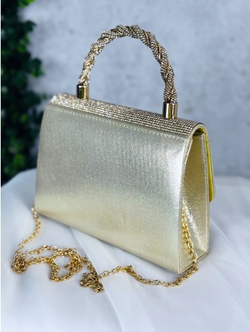 Dámska zlatá luxusná spoločenská kabelka s kamienkami