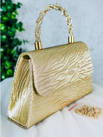 Dámska zlatá spoločenská kabelka s kamienkami Lusia