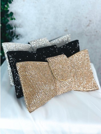 Dámska zlatá spoločenská kabelka v tvare mašle