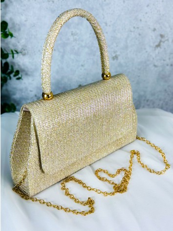 Dámska zlatá trblietavá spoločenská kabelka Emla