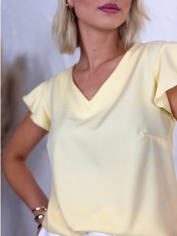 Dámska žltá elegantná blúzka s V-výstrihom aj pre moletky Vera