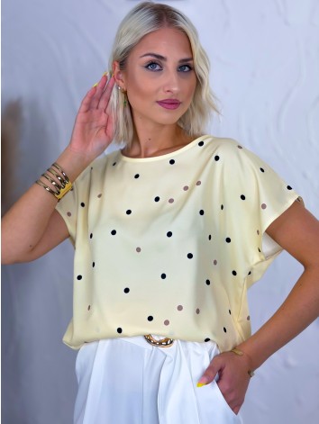 Dámska žltá elegantná bodkovaná blúzka aj pre moletky Vera