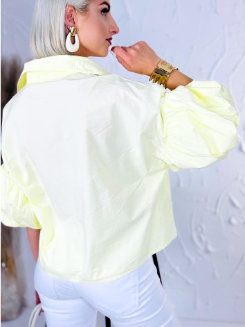 Dámska žltá krátka košeľa s balónovými rukávmi