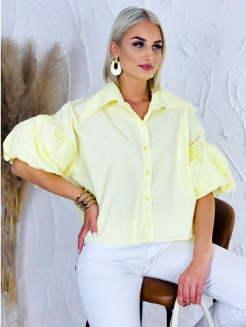 Dámska žltá krátka košeľa s balónovými rukávmi