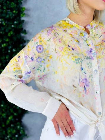 Dámska žltá kvetovaná blúzka s gombíkmi
