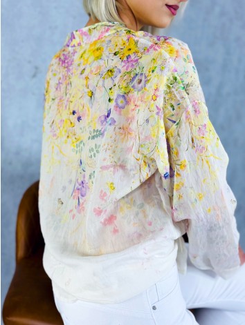 Dámska žltá kvetovaná blúzka s gombíkmi