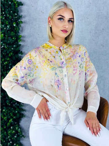 Dámska žltá kvetovaná blúzka s gombíkmi