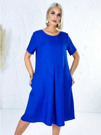 Dámske áčkové spoločenské šaty s vreckami aj pre moletky - modré