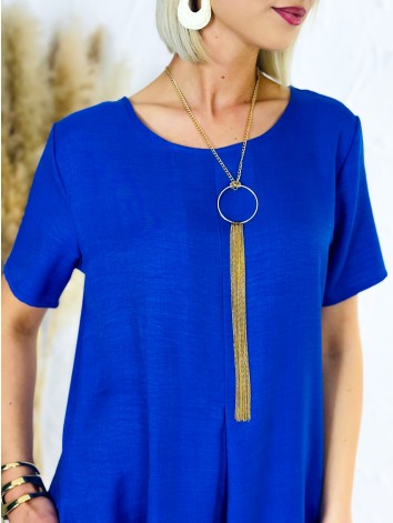 Dámske áčkové spoločenské šaty s vreckami aj pre moletky - modré