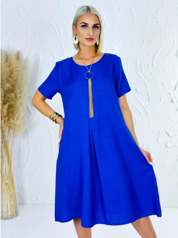 Dámske áčkové spoločenské šaty s vreckami aj pre moletky - modré