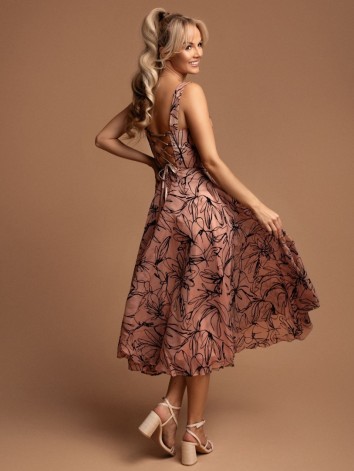 Dámske áčkové vzorované midi spoločenské šaty - staroružové
