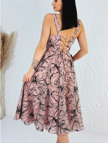 Dámske áčkové midi spoločenské šaty so zamatovou potlačou - staroružové