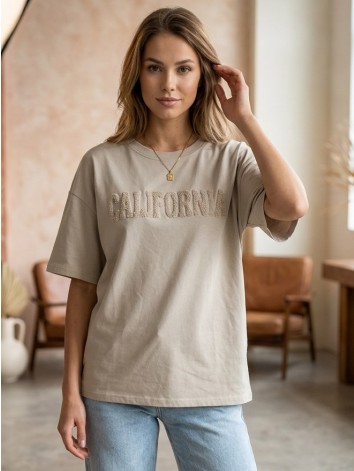 Dámske béžové bavlnené oversize tričko CALIFORNIA