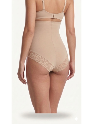 Dámske béžové elastické sťahovacie prádlo s vysokým pásom a čipkou