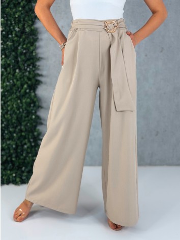 Dámske béžové elegantné široké nohavice so sťahovaním Santorini
